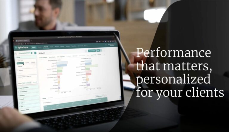 Alphathena software dashboard interface showcasing portfolio customization and performance insights