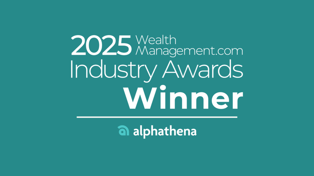 Teal background color with text: 2025 Wealth Management.com Industry Awards Winner: Alphathena