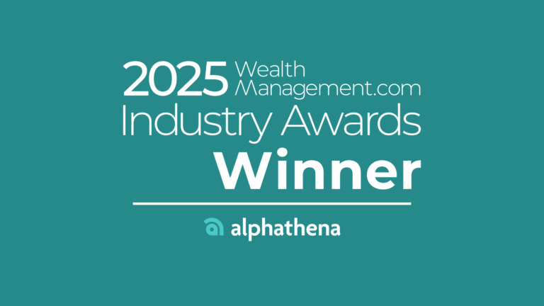 Teal background color with text: 2025 Wealth Management.com Industry Awards Winner: Alphathena